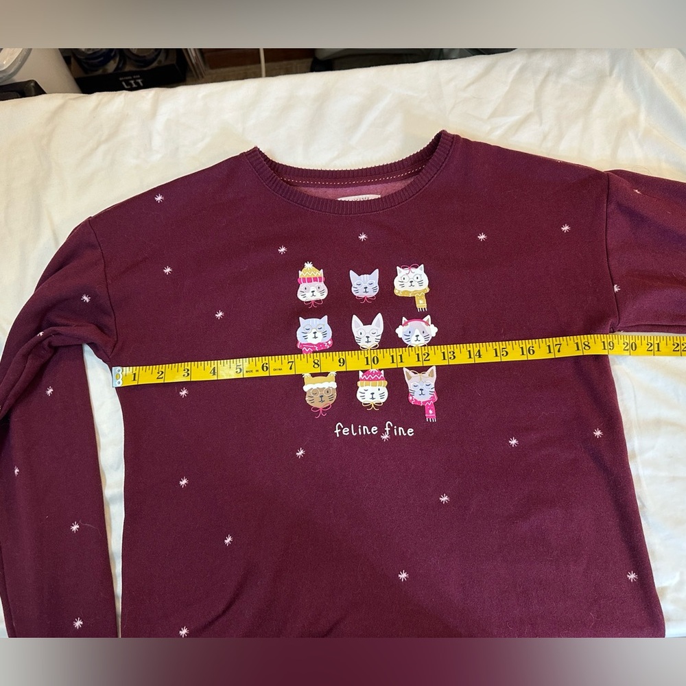 Lauren Conrad Feline Fine Cat Sweatshirt Womens S Burgundy Cozy Lounge Chic - Picture 5 of 6